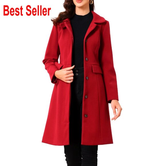 Elegant Winter Pea Coat Peter Pan Collar Long Trench Coat Classic Chic Outerwear